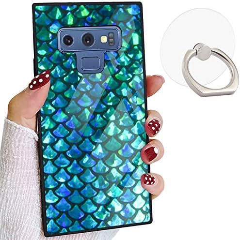 Blue Mermaid Design Square Elegant Case Samsung Galaxy Note 9 Clear Phone Ring Holder Shockproof Protective Chic Stylish Phone Cover for Samsung Note 9