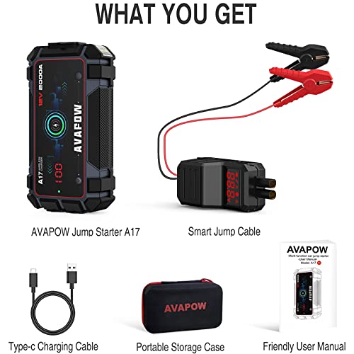AVAPOW Car Jump Starter 2000A Peak Jump Boxes for Vehicles(12V 8L Gas/6