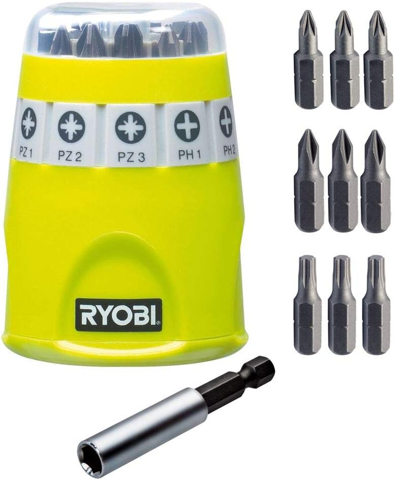 Ryobi RAK10SD Screwdriver Bit Set (10 Piece), Black, Green, Variety Pack