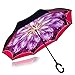 Double Layer Wind Proof,UV Proof Reverse Folding Inverted Umbrella Travel Umbrella with C Shape Handle and Carrying Bag-Buauty Fireworks