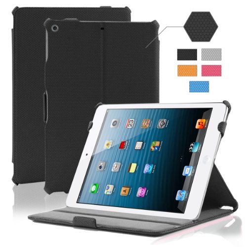 KHOMO iPad 5 AIR Case Black Grid Leather Texture Cover with Elastic Hand Strap and Stand