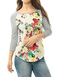 Allegra K Women Round Neck Printed 3/4 Raglan Sleeves Tee Shirt
