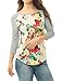 Allegra K Women Floral Prints 3/4 Raglan Sleeves Tee Shirt M White