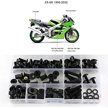 Xitomer Full Sets Fairing Bolts Kits, for Kawasaki NINJA ZX-6R 1999 2000 2001 2002, Mounting Kits Washers/Nuts/Fastenings/Clips/Grommets (Matte Black)