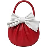 Mini Bow Purse Women Cute Pleated Faux Leather Top Handle Handbag Y2K Retro Chic Pocketbooks