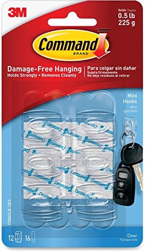 Command 17006CLRES Mini Hooks, w/Adhesive Strips,Holds 1/2 lb, 6/PK, Clear