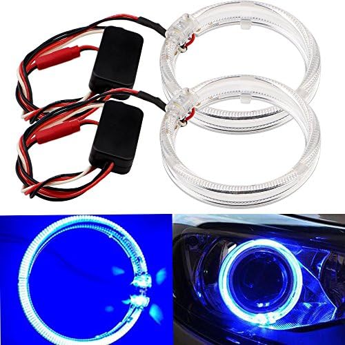 EverBrightt 1-Pair Blue 80MM Cree 2Led Chips Optical Angel Eyes Headlight Lamps With Regulator Constant Current 9-30V