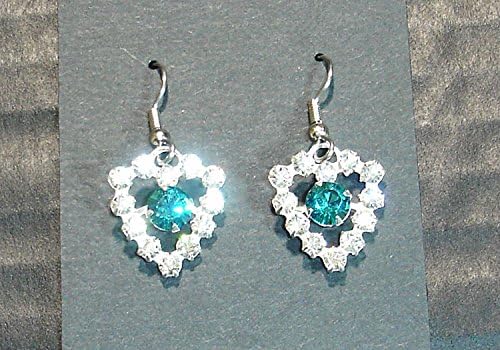 Western Cowgirl Jewelry Blue Austrian Crystal French Wire Heart Earrings