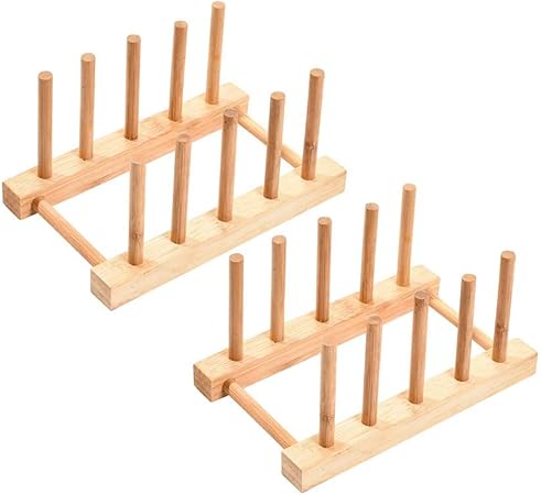 XLAHD Estante para Platos de Madera de bambú y Soporte para Tapa de