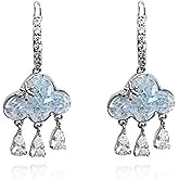 CYV Tassel Blue Cloud Teardrop Raindrop Crystal Rhinestone Dangle Drop Hoop Earrings for Women Jewelry