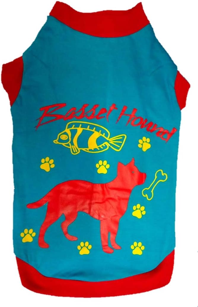 MUNCHOS Soft and Comfortable Cotton Summer T-Shirt for Dogs (Basset Hound Printed) (No.12 Weight - 43gm, Blue)
