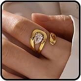 ChicGlowz Chunky Thumb Rings For Women, 14k Gold Plated Minimalist Teardrop Cubic Zirconia Open Spiral Wrap Twist Non Tarnish Stainless Steel Statement Jewelry Gift