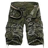 LOVECC Men's Cotton Loose Fit Multi Pocket Cargo Shorts, Army Green, 40