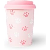 ARTHAUSEN Paw Prints Ceramic 8 oz Travel Coffee Mug with Lid, Reusable China Cup & Silicone Lid, Portable Insulated Hot & Cold Drink Container, Dishwasher Microwave Safe Tea Cocoa Double Shot Tumbler