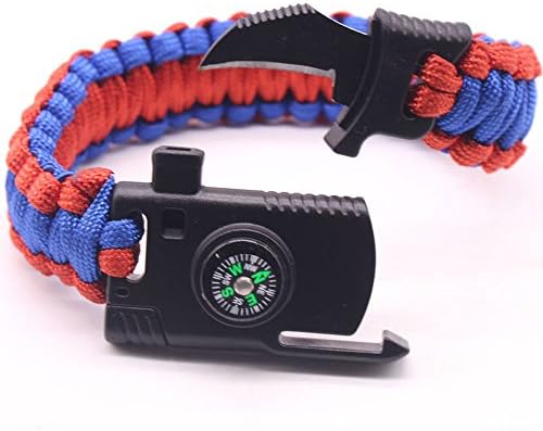 Military Outdoor Paracord Survival Bracelet Parachute Rope Bracelet - Compass,Flint Stone,Fire Sticks,Knife,Whistle