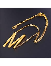 U7 cadena Cubic Zirconia de platino bañado en oro de 18K con colgante de letra inicial de nombre (A-Z)