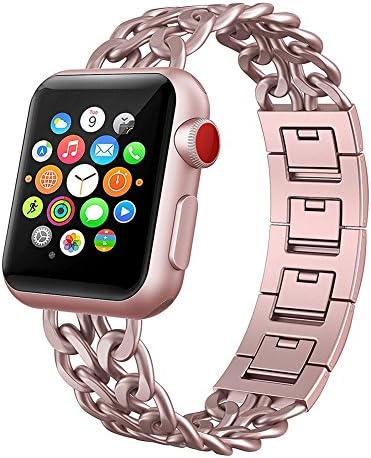 For Apple Watch Band, Patricia Pearson iWatch Band Stainless Steel Cowboy Style Bracelet iWatch Band Replacement Band for Apple Watch Series 1 / 2 / 3 (38mm-Rose Gold)