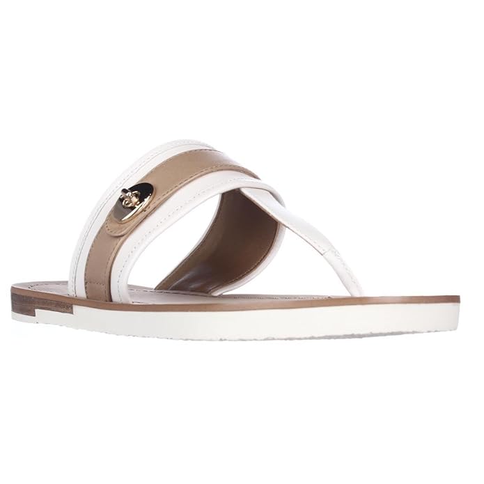 Coach Women's Eileen Leather Flip Flop Sandals, Chalk/Nude