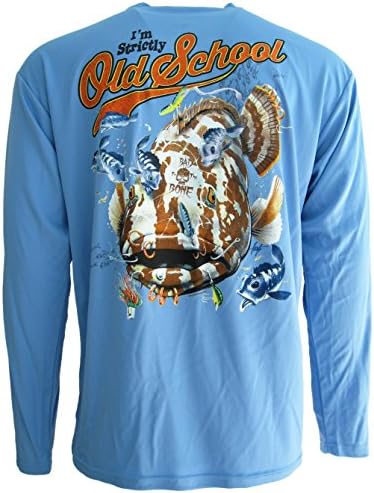 Long Sleeve Mens Fishing Shirt Cooling Performance UPF 30 Light Blue Strictly Old School (Large)