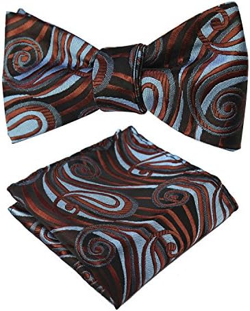 Alizeebridal Men's Check Jacquard Self Bow Tie Pocket Square Set (Brown Paisley)