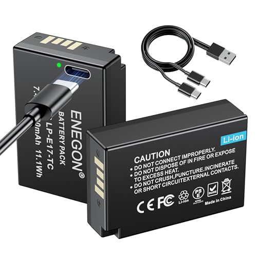 ENEGON LP-E17 Typ C Ladegerät Port Akkus 1500 mAh für Canon Rebel SL2, T6i, T6s, T7i, EOS R10, R8, RP, R50, R100, M3, M5, M6, EOS 200D, 250D, 77D, 750