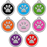 CNATTAGS Stainless Steel with Enamel Pet ID Tags Designers Round Paw (Pink)