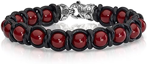 Braid And Bead Red Shell Pearl And Braided Black Leather Scott Kay Mens Bracelet