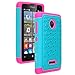 Microsoft Lumia 435 Case, Style4U Studded Rhinestone Crystal Bling Hybrid Armor Case Cover for Microsoft Lumia 435 with 1 Stylus [Teal/Hot Pink]