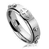 6MM Stainless Steel Mens Womens Rings Casting Cross Rosary Comfort Fit Spinner Praying Wedding Bands