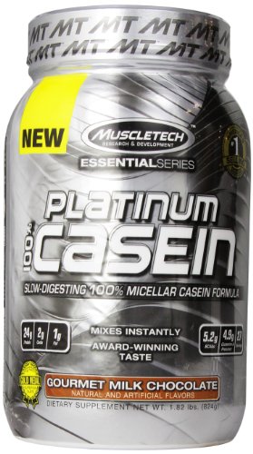 MuscleTech Platinum 100% Casein, Slow-Digesting 100% Milcellar Casein Formula, Gourment Milk Chocolate, 1.82 lbs (824g)