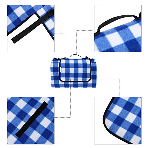 OUTCAMER Large Waterproof Outdoor Picnic Blanket, Portable Folding Picnic Blanket Mat with Tote for Family Camping(Blue-white checker, 79" × 59") - Thumbnail 5