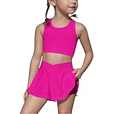 SOLY HUX Toddler Girl's 2 Piece Workout Outfits Lightweight Crop Tank Tops and Skort Athletic Set