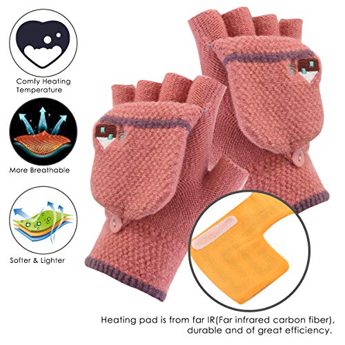 Unisex Women's & Men's USB Heated Gloves Mitten Winter Hands Warm Laptop Gloves,Yinuoday Full & Half Heated Fingerless Heating Knitting Hands Warmer Washable Design (Women Rose)