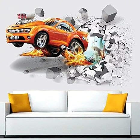 Impression Orange Car 3d Wallpaper Wall Poster Wallpaper Wall Sticker Home Decor Stickers For Bedrooms Living Room Hall Kids Room Play Room
