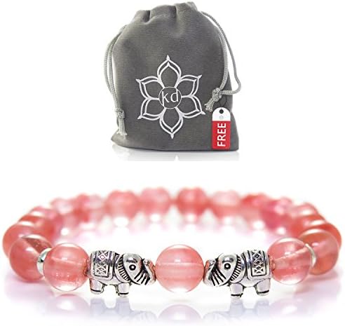Cherry Quartz Elephant Bracelet with silvertone accents By Kanti Design