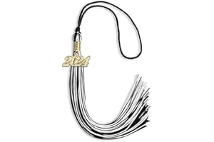 Endea Graduation Mixed Double Color Tassel with Gold Date Drop (Black/White, 2024)
