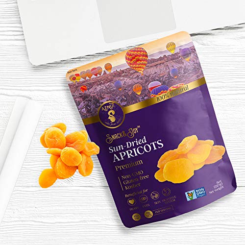 AZNUT Dried Turkish Apricots, Jumbo Size, NON-GMO Certified, Premium Quality, 100% Natural, Gluten-Free, Kosher, Resealable Bag, Snack&Joy, 1 LB (Yellow, 1 LB)