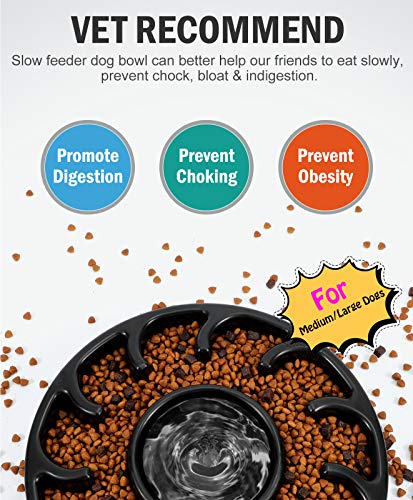 KASBAH Slow Feeder Dog Bowl for Large Dogs, Non Slip Puzzle Bowl- Anti-Gulping Dog Food Bowl Non Toxic Bloat Stop Large Dog Bowl, Black