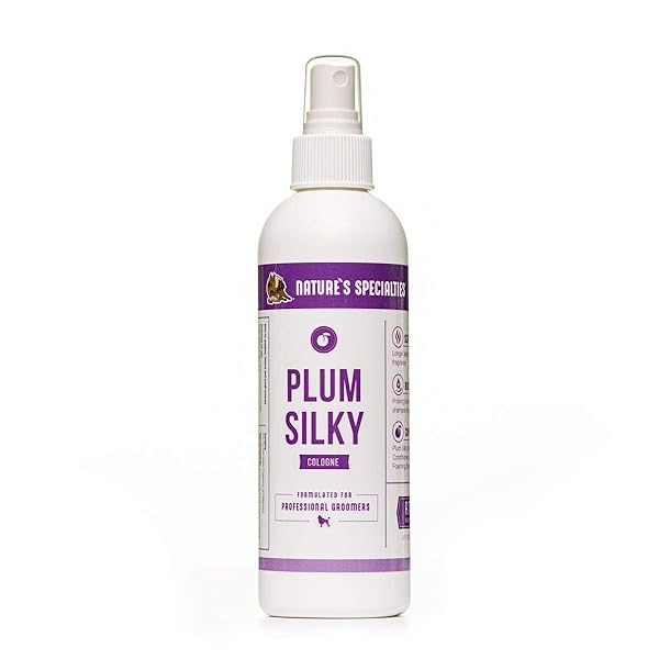 NATURE’S SPECIALTIES PLUM SILKY DOG COLOGNE FOR PETS, NATURAL CHOICE FOR PROFESSIONAL GROOMERS, READY TO USE PERFUME, FINISHING SPRAY, MADE IN USA, 8 OZ