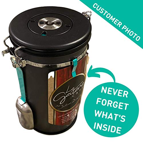 Beans and Coffee Grounds Container - New 2020 Model Coffee Gator Stainless Steel Canister - CO2 Release Valve, Magnetic Scoop Attachment and Bag-Saver Clip - Holds 22oz Beans, 64floz Capacity