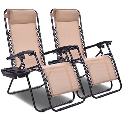 Giantex 2 PCS Zero Gravity Chair Patio Chaise Lounge Chairs Outdoor Yard Pool Recliner Folding L ...