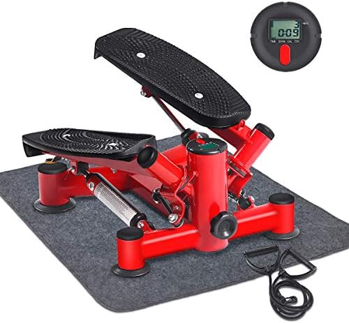 BEOUZO Fitness Stair Stepper, Mini Stepper Fitness Cardio Exercise Trainer, Adjustable Height Stepper Machine with Twisting Action, Stepper Exercises Equipment with LCD Monitor and Resistance Bands