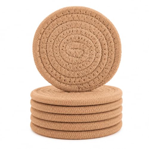 ABenkle Woven Coasters for Drinks Set of 6, Boho Absorbent Drinking Coaster,