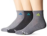 adidas Men's Cushioned Quarter Socks (3 Pack), Large, Grey-Clear Onix Marl/Shock Blue | Black-Onix Marl/EQT Green | Onix-Light Onix Marl/Semi Solar Slime