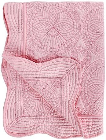 Toddlers and Baby Personlized Quilt Monogram lightweight Blanket Embossed Cotton Quilt four Seasons Scalloped 36"" x 46"" Newborn Baby Boy/girl Gift (Gray) (Pink)