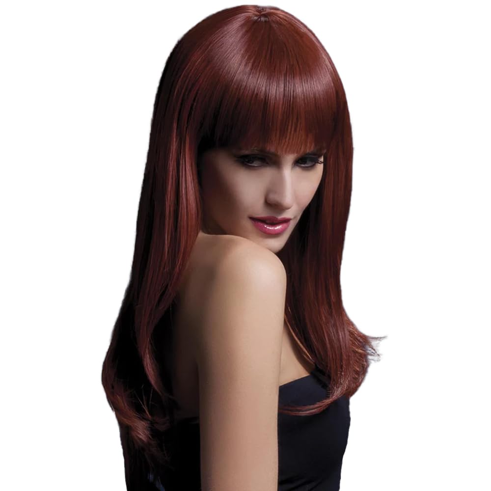 Smiffys Fever Sienna Wig, Auburn Long Feathered with Fringe, 66cm / 26in, Fever Wigs Fancy Dress, Fever Dress Up Wigs Halloween — image 1
