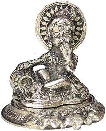 Crafticia Oxidised Metal Lord Baby Krishna Idol Or Laddu Gopal Statue On Flower Pooja Figurine (4 inch, Silver)