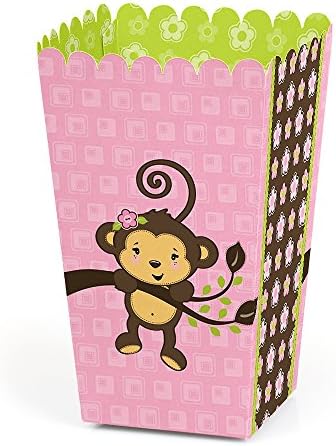 Big Dot of Happiness - Pink Monkey Girl - Baby Shower or Birthday Favor Popcorn Treat Boxes - Set of 12