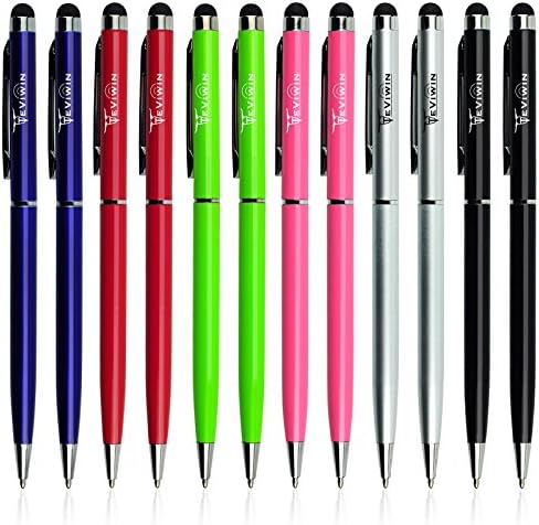 Teviwin 12 Pcs 2 in 1 Slim Capacitive Stylus Pen &amp; Ballpoint Pen for Touch screen Devices, iphone, iPod, Ipad Mini, Samsung Galaxy,Nexus 7 10, Blackberry Playbook (Black/Silver/Pink/Green/Red/Blue)
