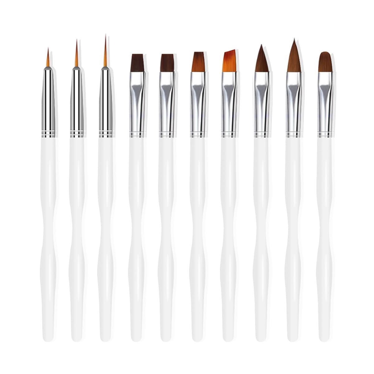Nail Art Brushes Set, 10pcs Nail Design Painting Brushes, Professional Nail Art Design Brushes, Nail Fine Liner Brushes, White